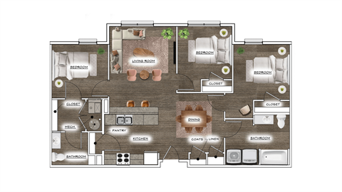 Floor plan for 3 beds, 2 baths, 1181 sqft